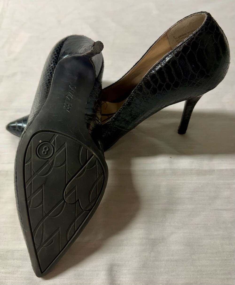 Sam & Libby Black Faux Snake Skin Pointed Toe Stiletto Pumps - Picture 8 of 10